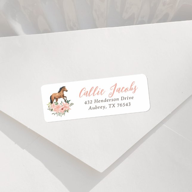 Pink Floral Horse Birthday Return Address Label (Creator Uploaded)