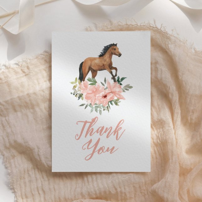 Pink Floral Horse Birthday Thank You Card (Creator Uploaded)