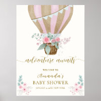 Pink Floral Hot Air Balloon Baby Shower Welcome