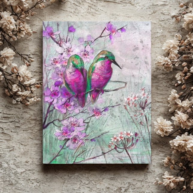 Pink Floral Hummingbirds Postcard (Watercolor hummingbirds postcard)