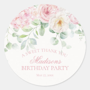 Pink Floral Hydrangea Blooms Birthday Circle Classic Round Sticker