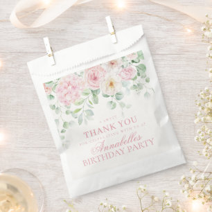 Pink Floral Hydrangea Botanical Birthday Dessert Favour Bag