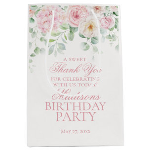 Pink Floral Hydrangea Botanical Birthday Favor Medium Gift Bag