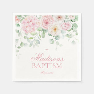 Pink Floral Hydrangea Botanical Blooms Baptism Napkin