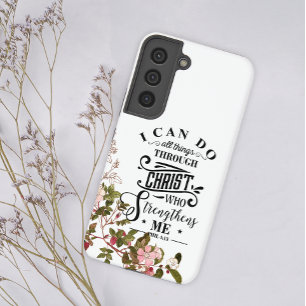 Pink Floral I Can Do All Things Through Christ Samsung Galaxy Case