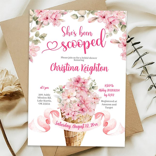 Pink Floral Ice Cream Bridal Shower Invitation (Creator Uploaded)