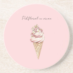 Pink Floral Ice Cream Cone Coaster