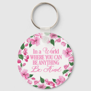Pink Floral/In a world where you can be anything Key Ring