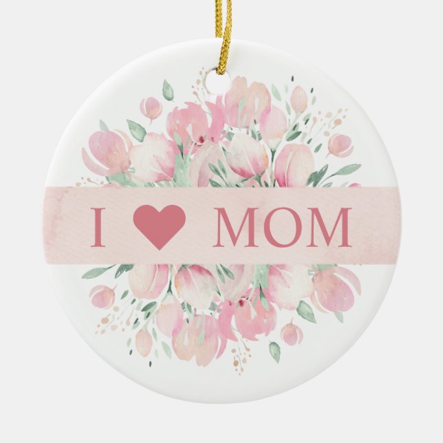 Pink Floral in Loving Memory for Loved Ones Ceramic Ornament (Front)