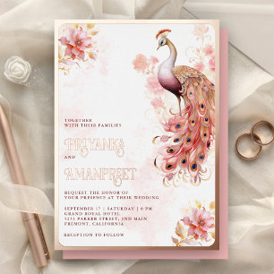 Pink Floral Indian Peacock Wedding Rose Gold
