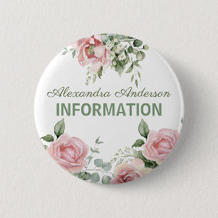 Pink Floral Information 6 Cm Round Badge