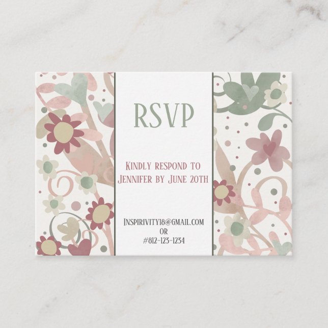 Pink Floral Inspirivity Elegant Wedding RSVP  Enclosure Card (Front)