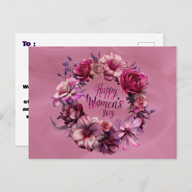 Pink Floral International Womens Day 2025 Postcard (Front/Back)