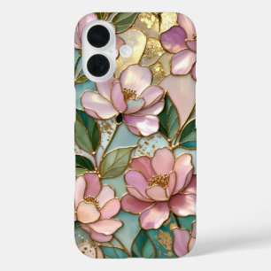 Pink Floral iPhone Case Stained Glass Gold Design