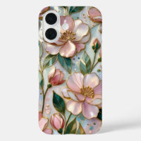 Pink Floral iPhone Case Stained Glass Pastel Gold
