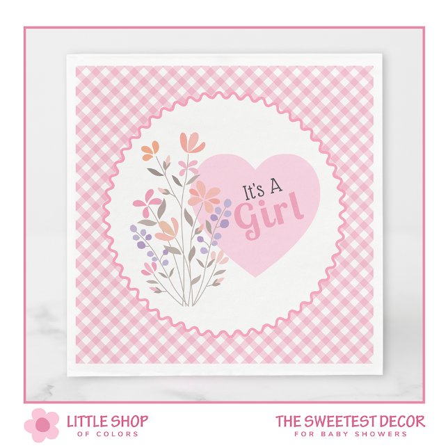 Pink Floral It’s a Girl Baby Shower Napkin (Creator Uploaded)