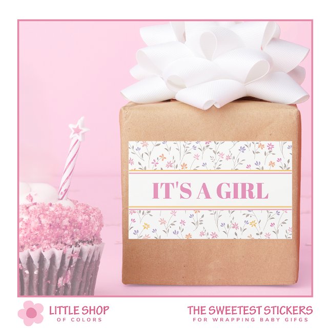 Pink Floral It’s a Girl Baby Shower Rectangular Sticker (Creator Uploaded)