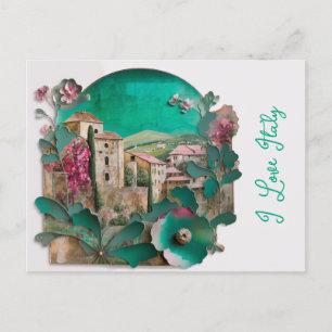 Pink Floral Italy Postcard