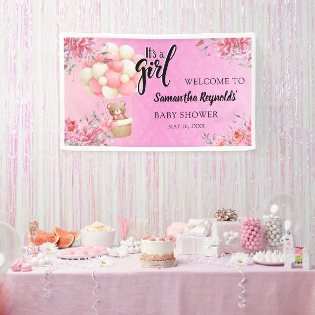 Pink Floral It's a Girl Baby Shower Banner (Party)