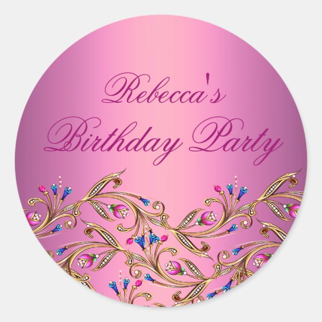 Pink Floral Jewel Envelope Sticker/seal Classic Round Sticker (Front)