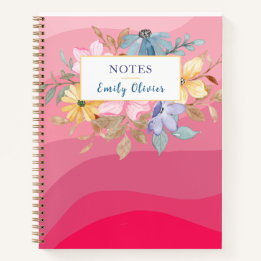 Pink Floral Journal Notes Custom Text