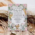 Pink Floral Jungle Safari Animals Girl Baby Shower Invitation<br><div class="desc">Celebrate the upcoming arrival of your little wild one with this whimsical jungle safari themed baby shower invitation. The design features a group of adorable safari animals and pretty watercolor blush pink flowers & lush greenery</div>