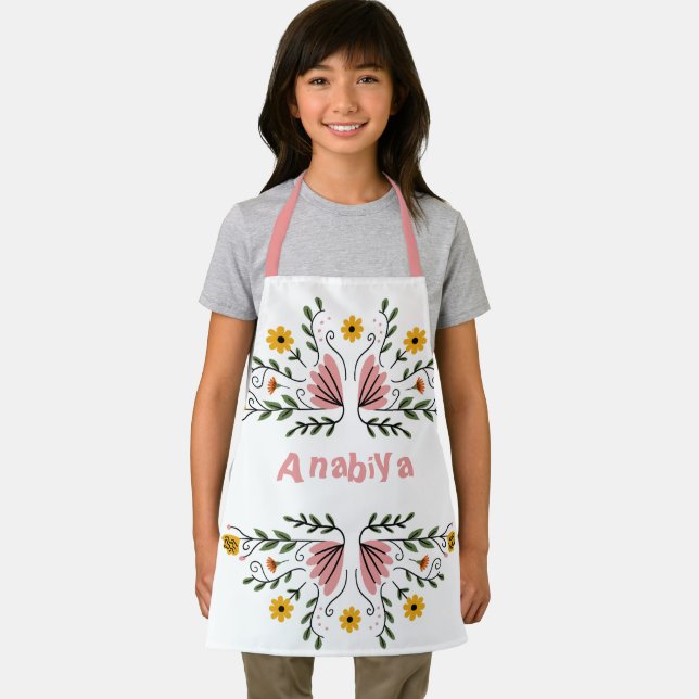Pink floral Kids name stylish  Apron (Insitu)