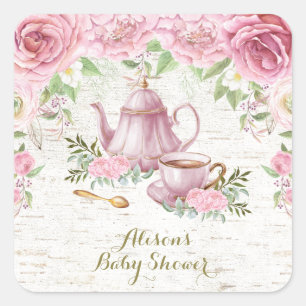 Pink Floral Kitchen Tea Thank You Sticker Favors