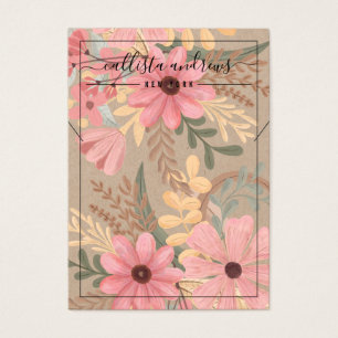 Pink Floral Kraft Cursive Necklace Display Card