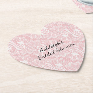 Pink Floral Lace Bridal Shower Paper Coaster