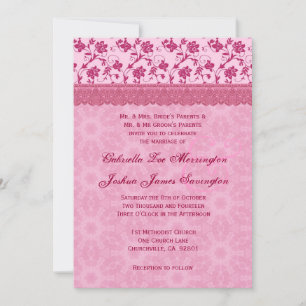 Pink Floral Lace Flowers Background Wedding 08 Invitation