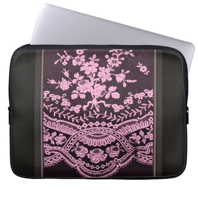 Pink Floral Lace Laptop Sleeve (Front)