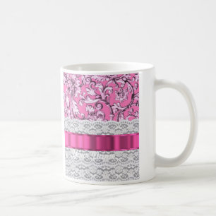 Pink floral lace pattern coffee mug
