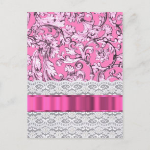 Pink floral lace pattern postcard