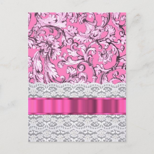 Pink floral lace pattern postcard (Front)