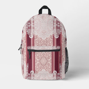Pink floral lace print AI art  Printed Backpack