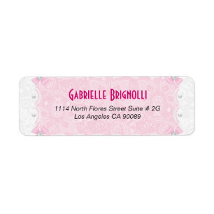 Pink Floral Lace & White Pearls Return Address Label