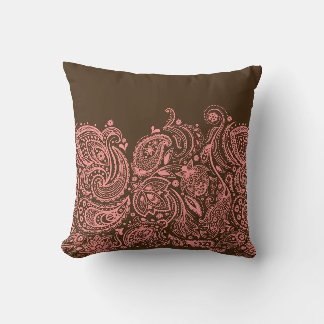 Pink Floral Lace With Brown Background Cushion (Front)