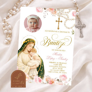 Pink Floral Lady of Guadalupe Bautizo Invitacion Invitation