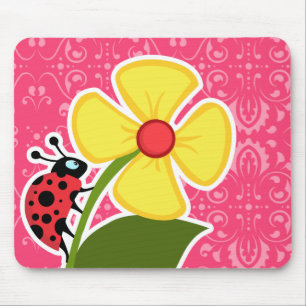 Pink Floral; Ladybug Mouse Pad