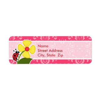 Pink Floral; Ladybug Return Address Label