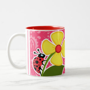 Pink Floral; Ladybug Two-Tone Coffee Mug
