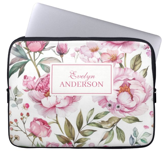 Pink Floral Laptop Sleeve (Front)