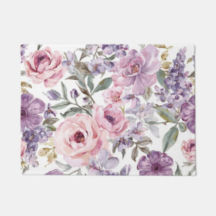 Pink Floral Lavender Rose Watercolor Purple Flower Doormat