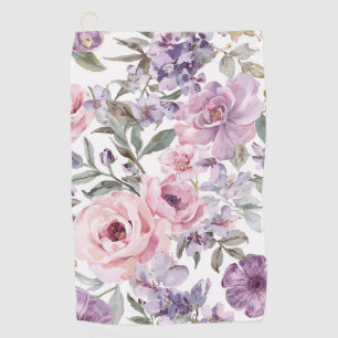 Pink Floral Lavender Rose Watercolor Purple Flower Golf Towel