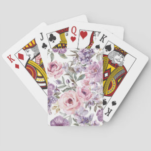 Pink Floral Lavender Rose Watercolor Purple Flower Playing Cards