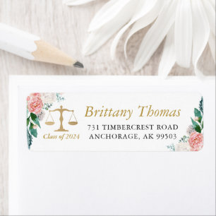 Pink Floral Law School Graduation Return Address Label
