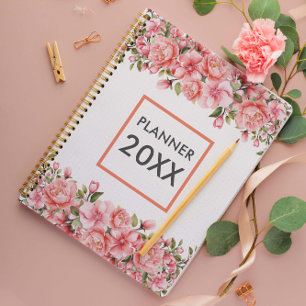 Pink Floral & Leaves Month and Week  Planner