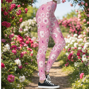 Pink Floral Leggings for Spring - Fitted Pants 