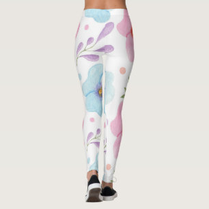 Pink Floral Leggings - White Hipster Yoga Pants
